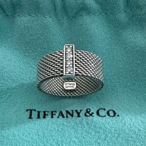 Tiffany & Co. Silver Mesh Ring with Diamond Accents